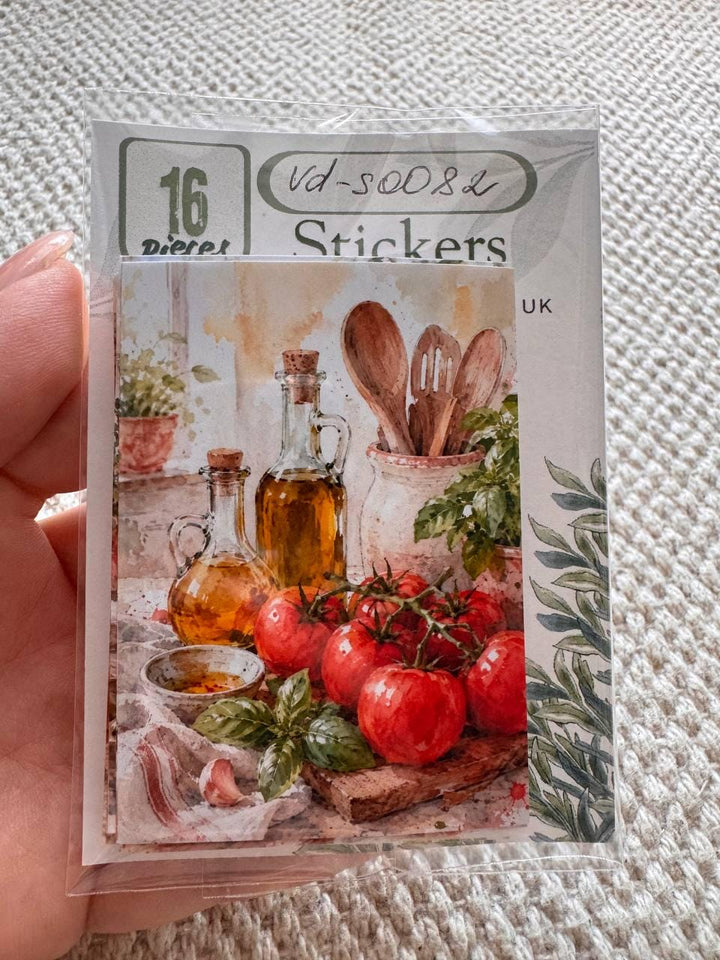 16 Mediterranean Food Stickers, Italian Kitchen & Cooking Stickers, Vegetables, Rustic Food, Junk Journal Scrapbook Planner Supplies