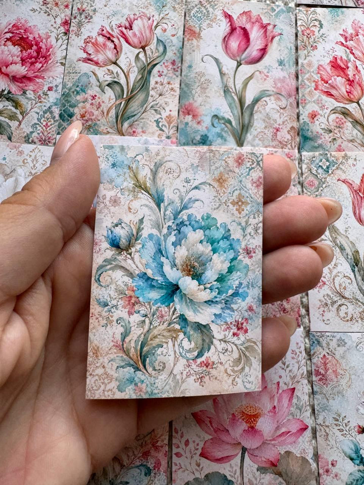16 Vintage Floral Stickers, Watercolour Flower Stickers, Tulip Lotus Peony, Botanical Junk Journal Scrapbook Planner Craft Supplies