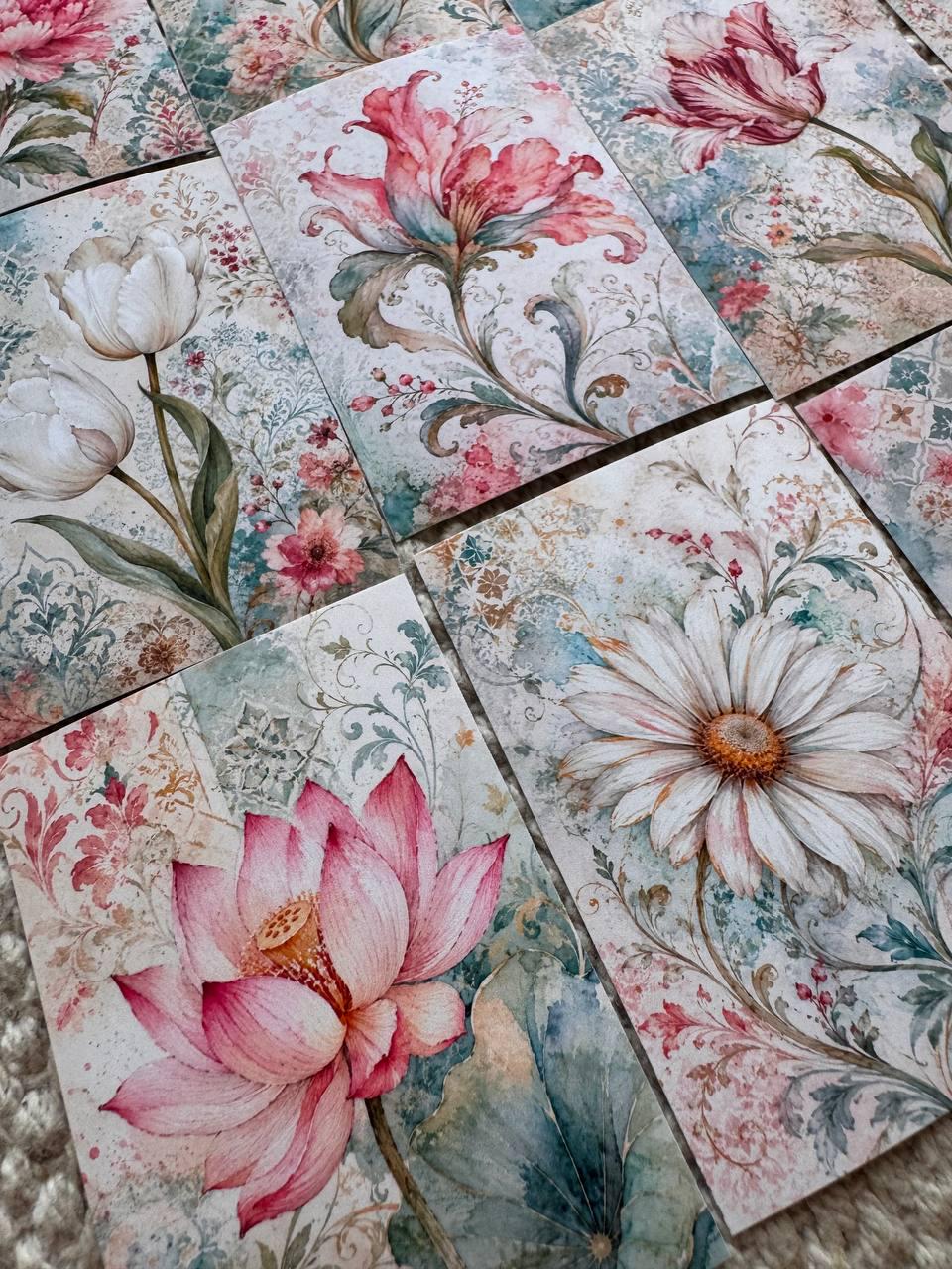 16 Vintage Floral Stickers, Watercolour Flower Stickers, Tulip Lotus Peony, Botanical Junk Journal Scrapbook Planner Craft Supplies