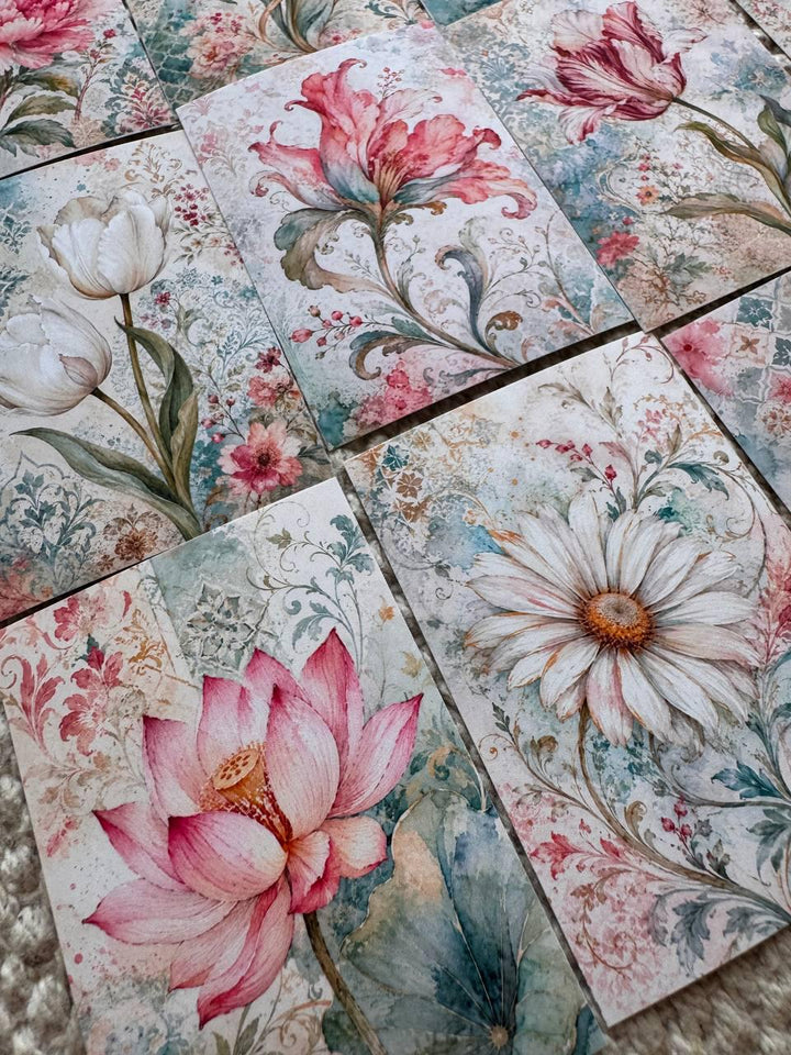 16 Vintage Floral Stickers, Watercolour Flower Stickers, Tulip Lotus Peony, Botanical Junk Journal Scrapbook Planner Craft Supplies