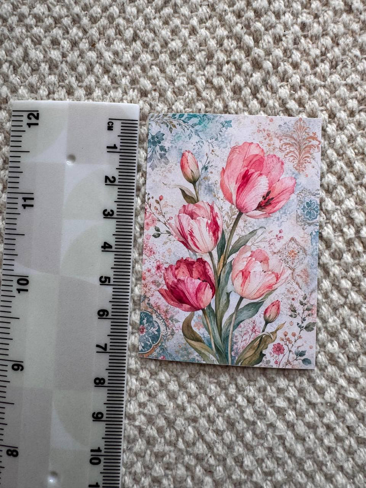 16 Vintage Floral Stickers, Watercolour Flower Stickers, Tulip Lotus Peony, Botanical Junk Journal Scrapbook Planner Craft Supplies