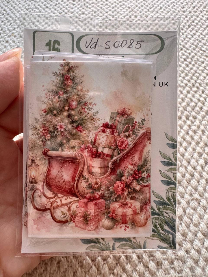 16 Pink Christmas Stickers, Vintage Watercolour Christmas, Floral Winter Stickers, Junk Journal Scrapbook Planner Craft Supplies