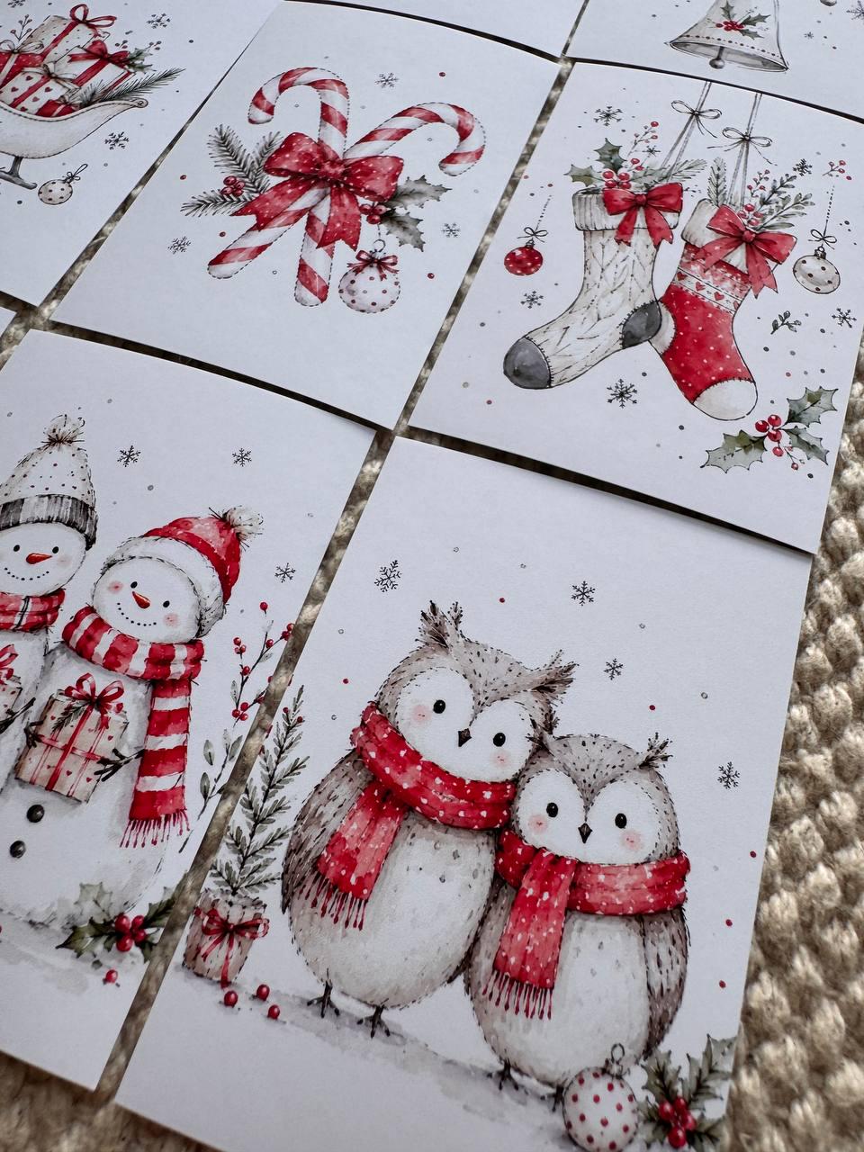 16 Christmas Stickers, Cute Winter Animals, Red White Xmas Stickers, Watercolour Festive Junk Journal Scrapbook Planner Craft Supplies