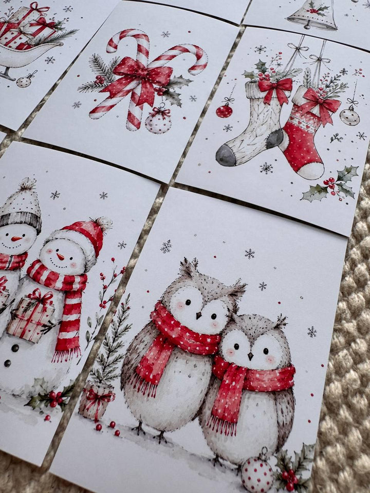 16 Christmas Stickers, Cute Winter Animals, Red White Xmas Stickers, Watercolour Festive Junk Journal Scrapbook Planner Craft Supplies