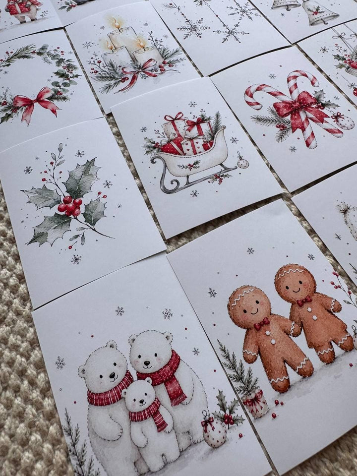16 Christmas Stickers, Cute Winter Animals, Red White Xmas Stickers, Watercolour Festive Junk Journal Scrapbook Planner Craft Supplies