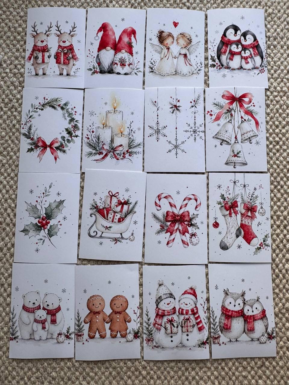 16 Christmas Stickers, Cute Winter Animals, Red White Xmas Stickers, Watercolour Festive Junk Journal Scrapbook Planner Craft Supplies