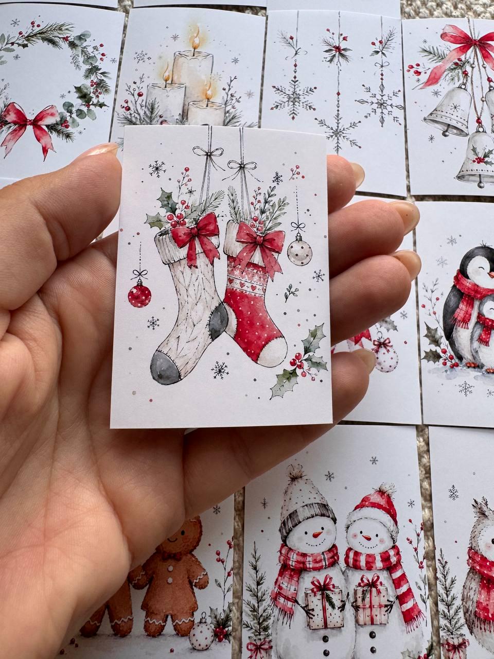 16 Christmas Stickers, Cute Winter Animals, Red White Xmas Stickers, Watercolour Festive Junk Journal Scrapbook Planner Craft Supplies