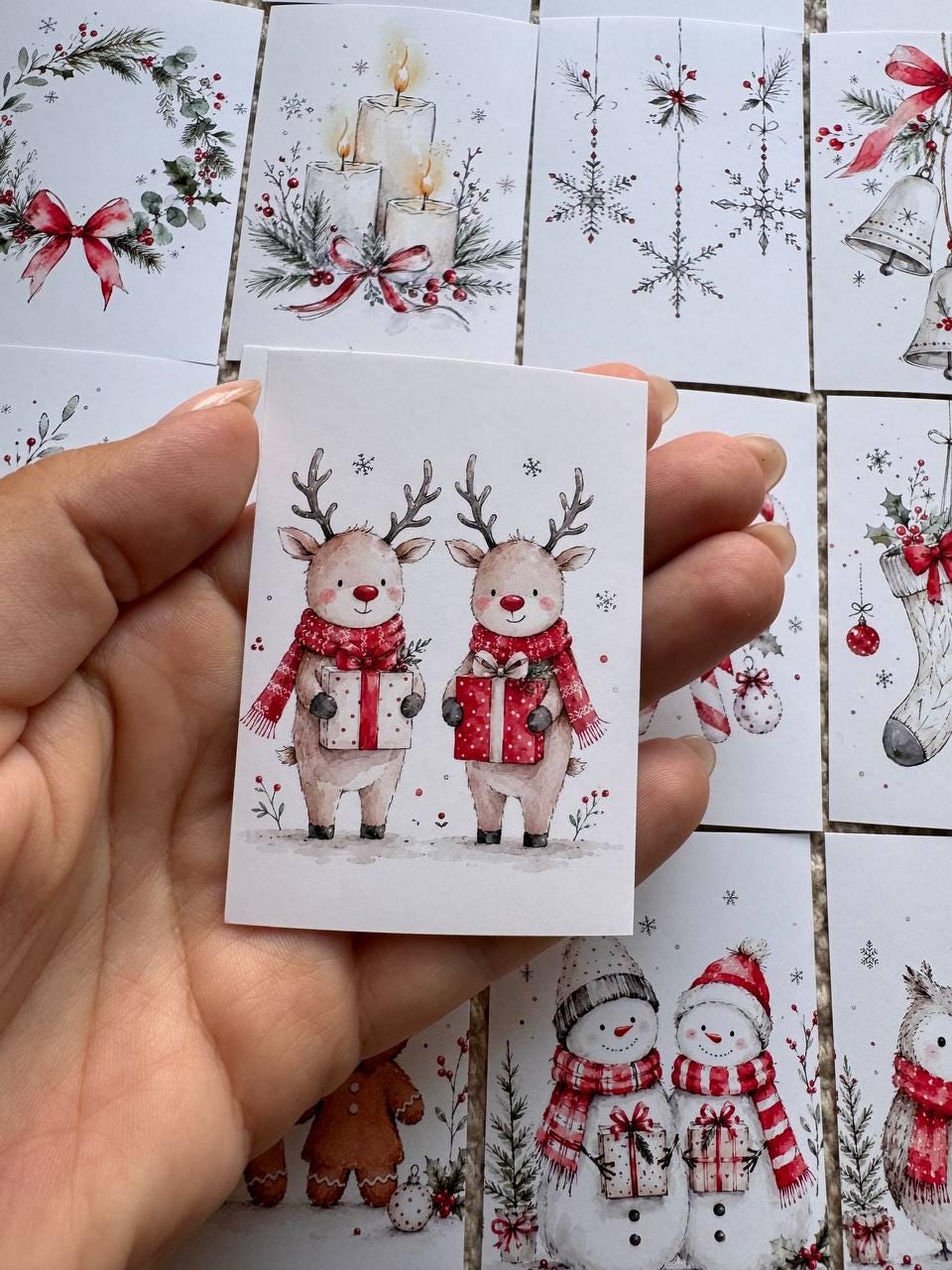16 Christmas Stickers, Cute Winter Animals, Red White Xmas Stickers, Watercolour Festive Junk Journal Scrapbook Planner Craft Supplies