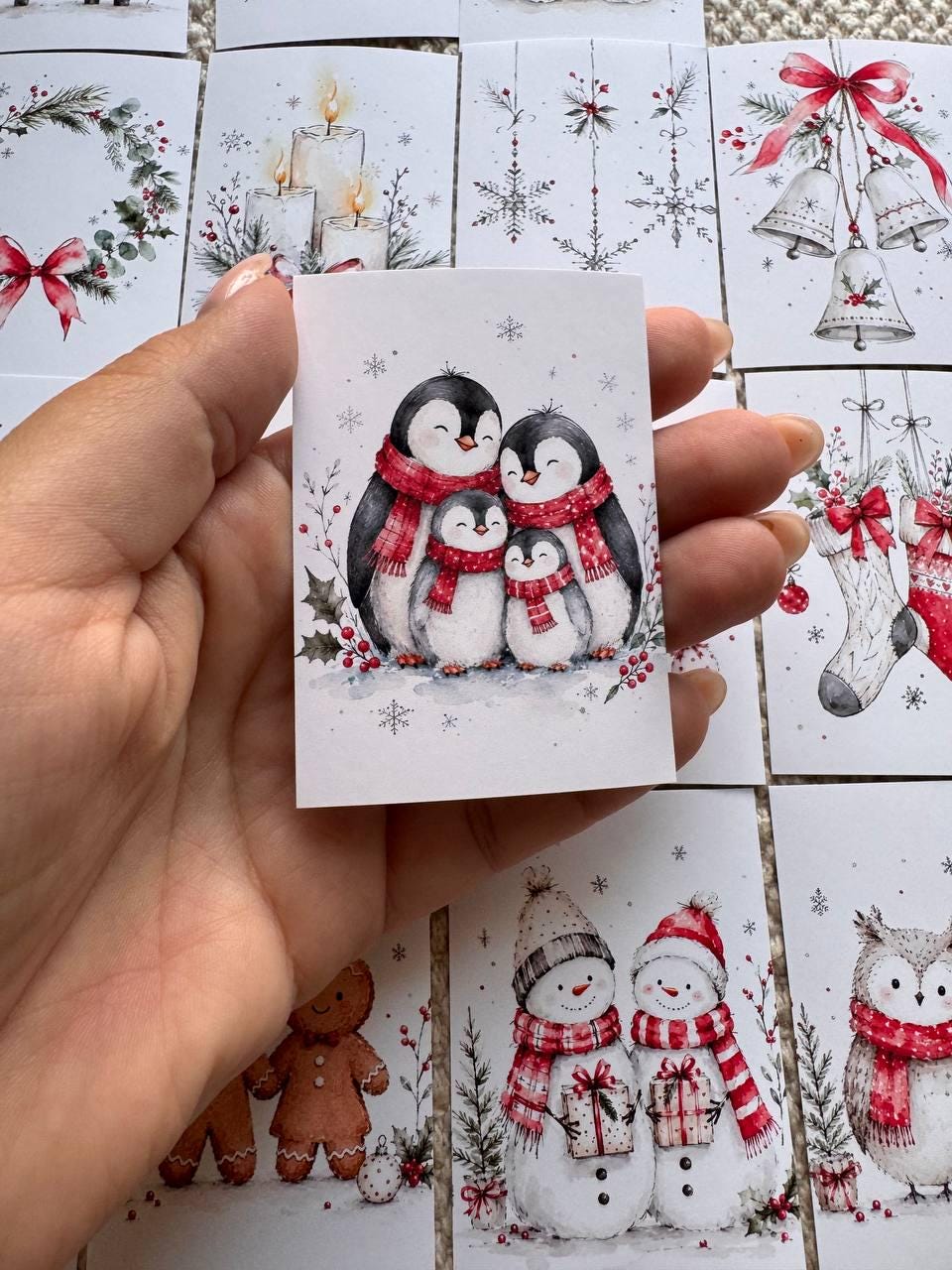16 Christmas Stickers, Cute Winter Animals, Red White Xmas Stickers, Watercolour Festive Junk Journal Scrapbook Planner Craft Supplies