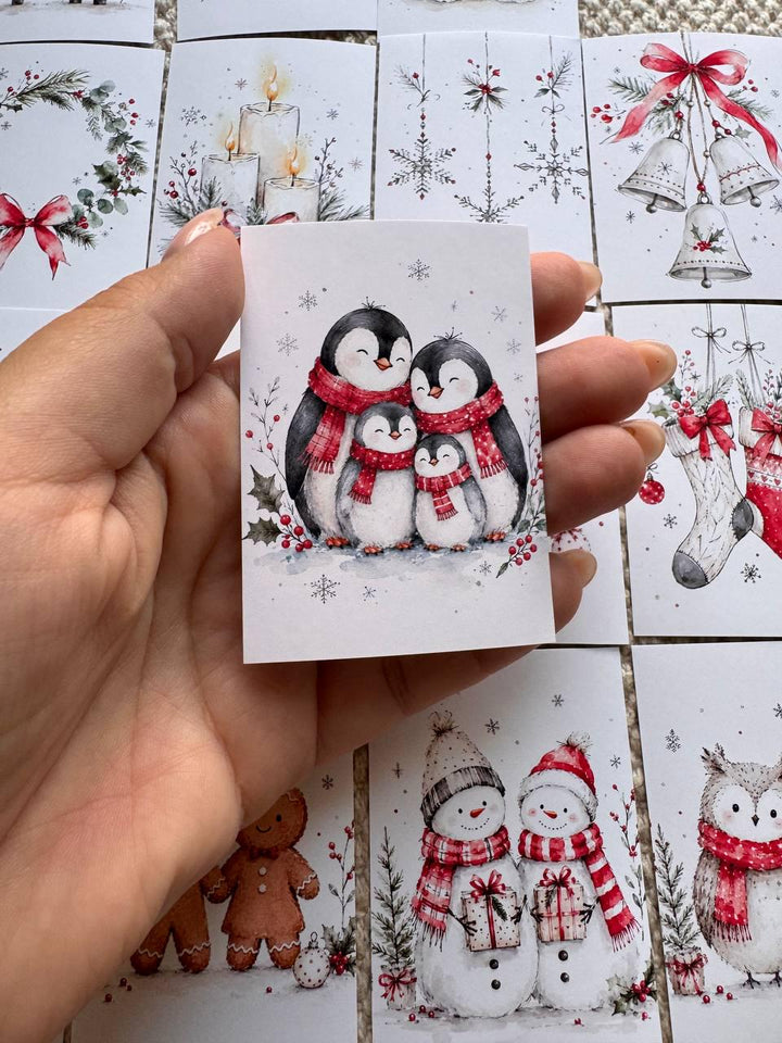 16 Christmas Stickers, Cute Winter Animals, Red White Xmas Stickers, Watercolour Festive Junk Journal Scrapbook Planner Craft Supplies