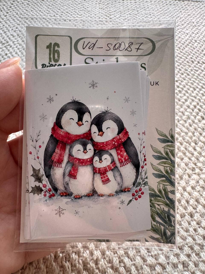 16 Christmas Stickers, Cute Winter Animals, Red White Xmas Stickers, Watercolour Festive Junk Journal Scrapbook Planner Craft Supplies