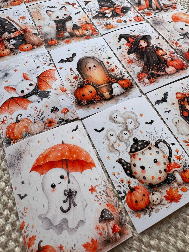 16 Cute Halloween Stickers, Pumpkin Ghost Witch Black Cat Stickers, Spooky Autumn Scrapbook Junk Journal Planner Craft Supplies