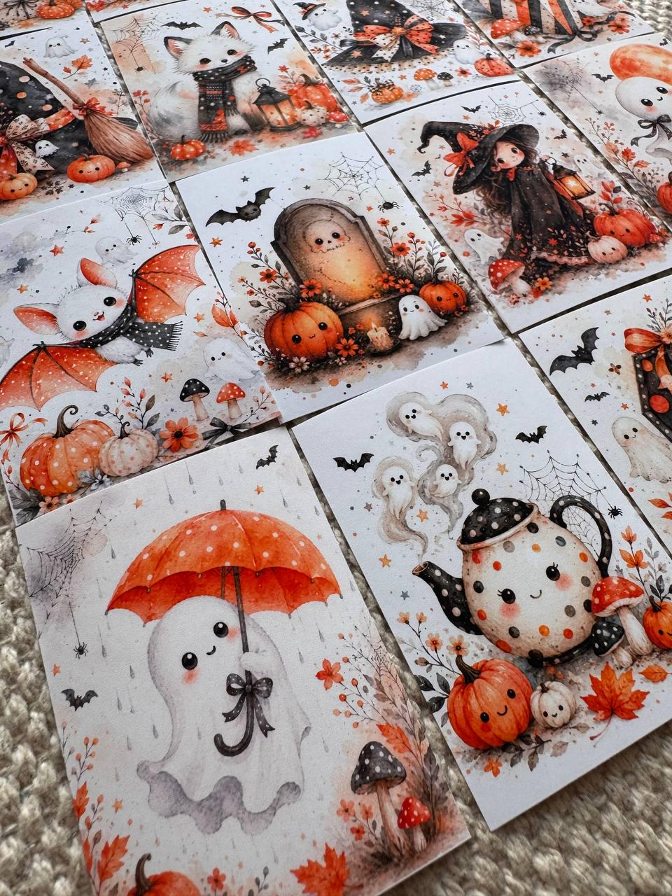 16 Cute Halloween Stickers, Pumpkin Ghost Witch Black Cat Stickers, Spooky Autumn Scrapbook Junk Journal Planner Craft Supplies
