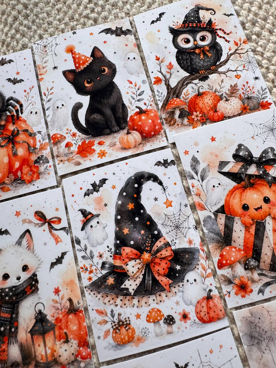 16 Cute Halloween Stickers, Pumpkin Ghost Witch Black Cat Stickers, Spooky Autumn Scrapbook Junk Journal Planner Craft Supplies