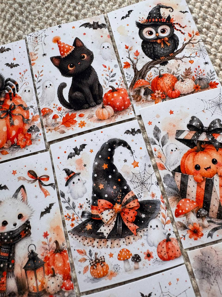 16 Cute Halloween Stickers, Pumpkin Ghost Witch Black Cat Stickers, Spooky Autumn Scrapbook Junk Journal Planner Craft Supplies