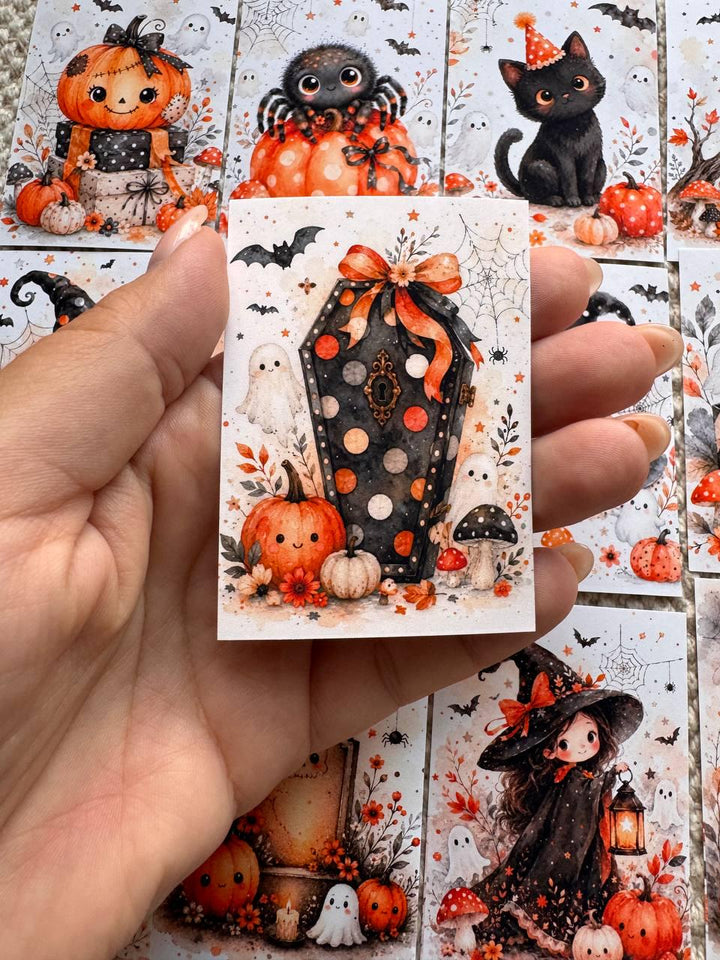 16 Cute Halloween Stickers, Pumpkin Ghost Witch Black Cat Stickers, Spooky Autumn Scrapbook Junk Journal Planner Craft Supplies