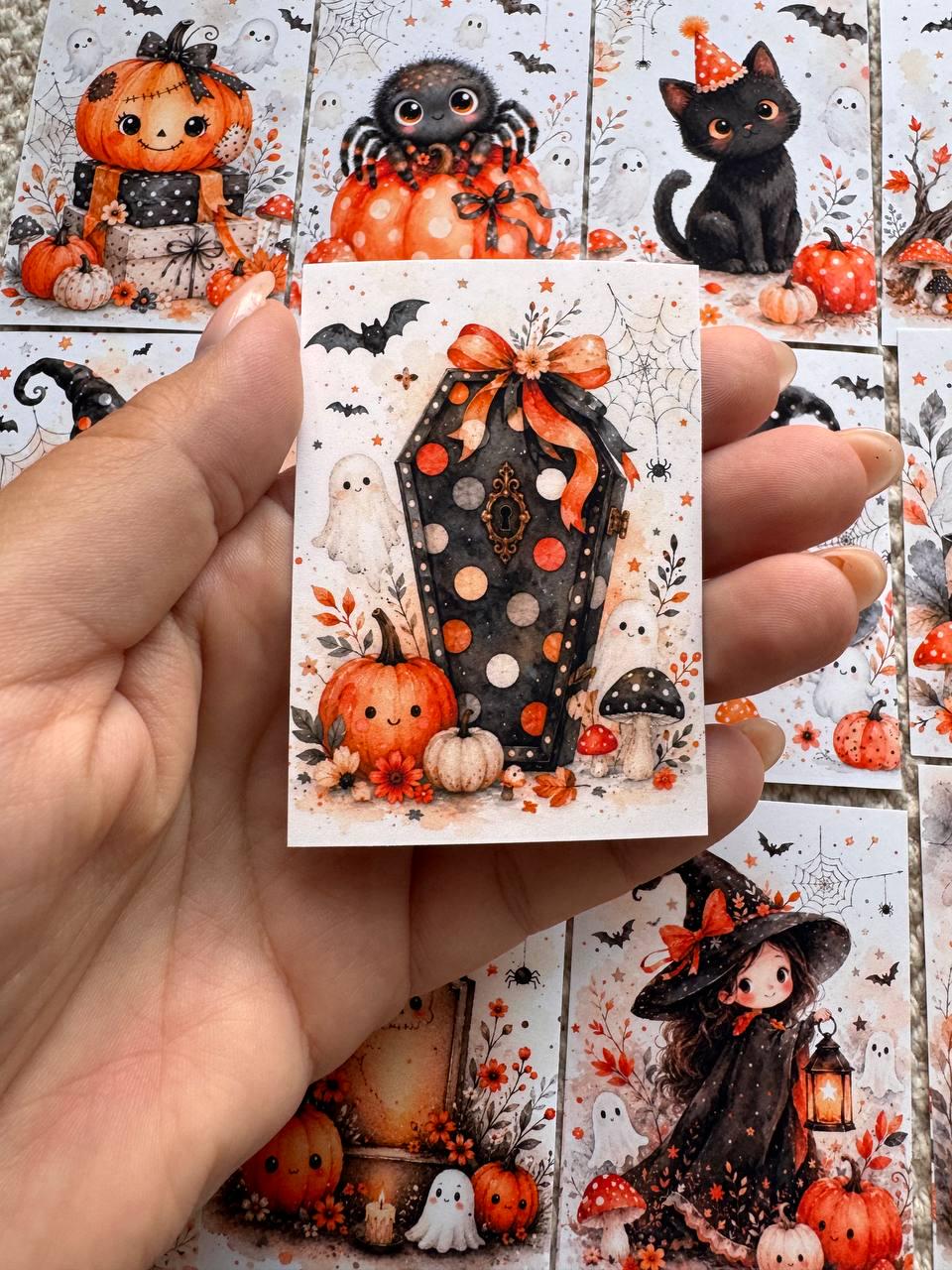 16 Cute Halloween Stickers, Pumpkin Ghost Witch Black Cat Stickers, Spooky Autumn Scrapbook Junk Journal Planner Craft Supplies
