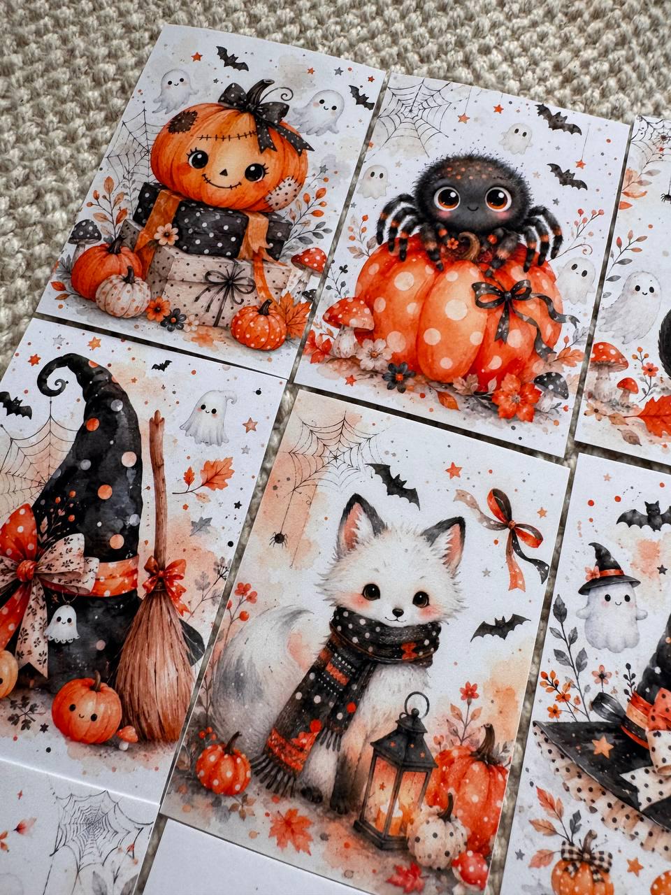 16 Cute Halloween Stickers, Pumpkin Ghost Witch Black Cat Stickers, Spooky Autumn Scrapbook Junk Journal Planner Craft Supplies