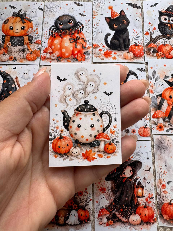 16 Cute Halloween Stickers, Pumpkin Ghost Witch Black Cat Stickers, Spooky Autumn Scrapbook Junk Journal Planner Craft Supplies