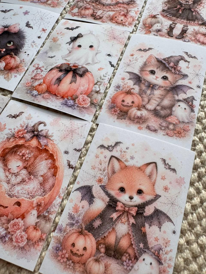 16 Pink Halloween Stickers, Cute Ghost Witch Pumpkin Cat Fox, Pastel Spooky Stickers, Junk Journal Scrapbook Planner Craft Supplies
