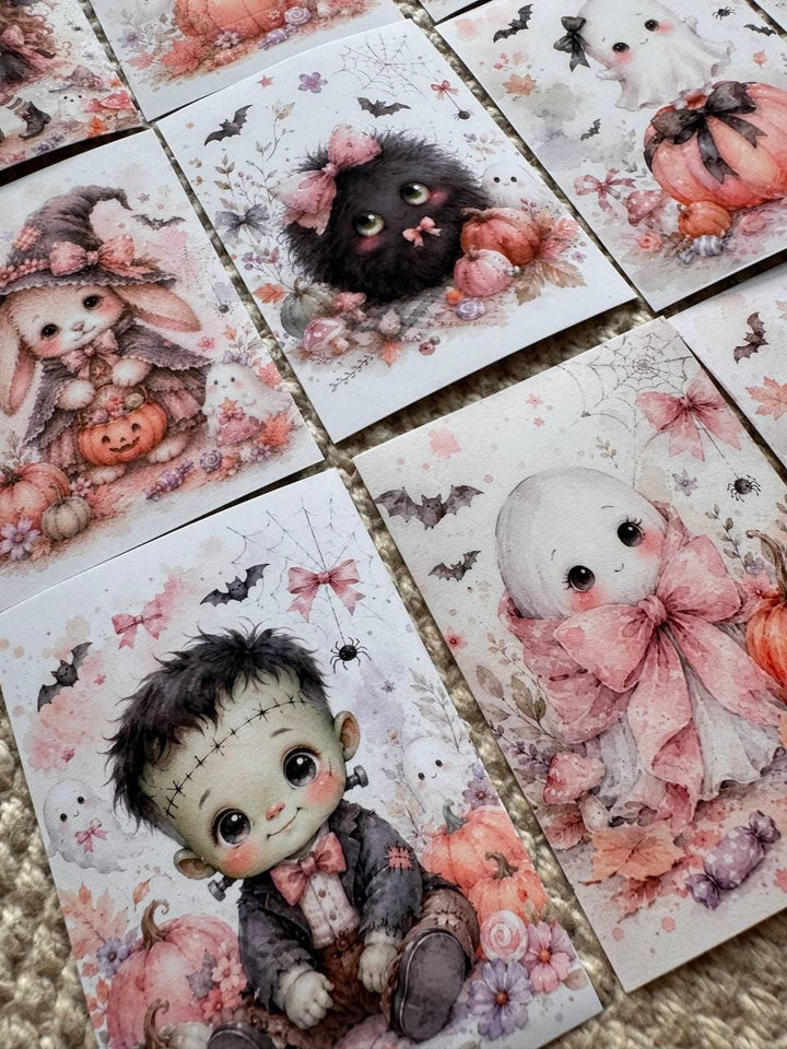 16 Pink Halloween Stickers, Cute Ghost Witch Pumpkin Cat Fox, Pastel Spooky Stickers, Junk Journal Scrapbook Planner Craft Supplies