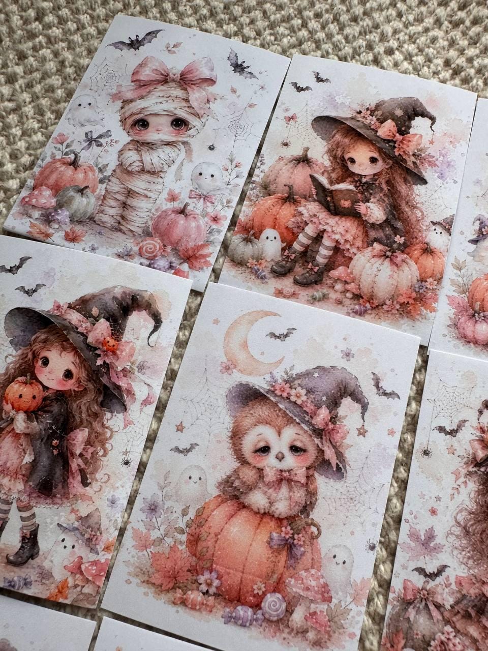 16 Pink Halloween Stickers, Cute Ghost Witch Pumpkin Cat Fox, Pastel Spooky Stickers, Junk Journal Scrapbook Planner Craft Supplies