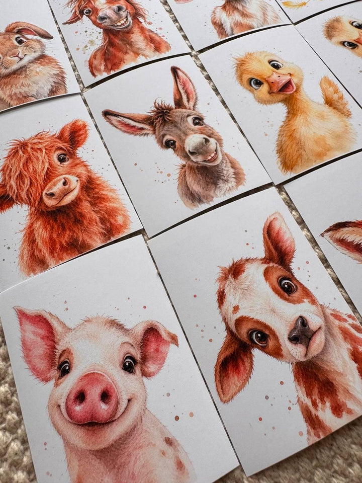 16 Funny Farm Animal Stickers, Cute Watercolour Animals, Duck Cow Pig Donkey Sheep Stickers, Journal Scrapbook Craft Stickers UK