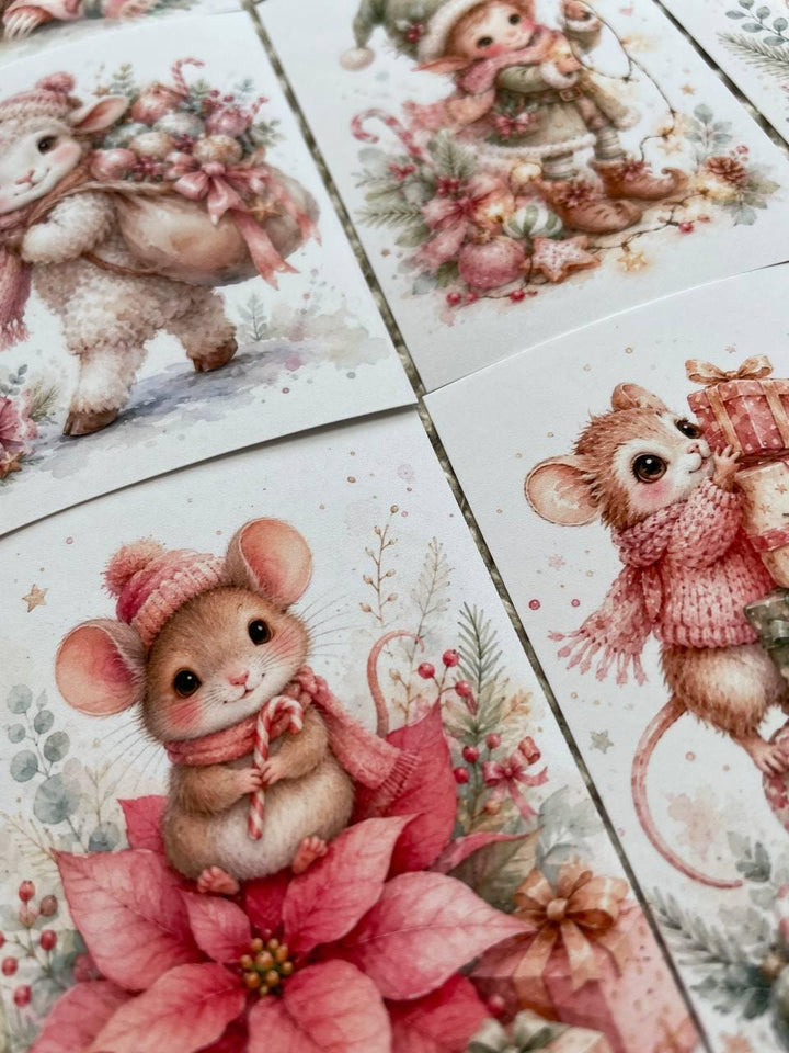 16 Cute Christmas Animal Stickers, Pink Watercolour Winter Stickers, Penguin Sloth Hedgehog Mouse, Journal Scrapbook Craft Stickers