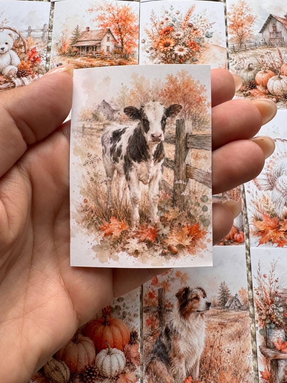 16 Autumn Farm Stickers, Watercolour Country Farmhouse Stickers, Fall Animals Pumpkins Journal Scrapbook Cottagecore Craft Stickers