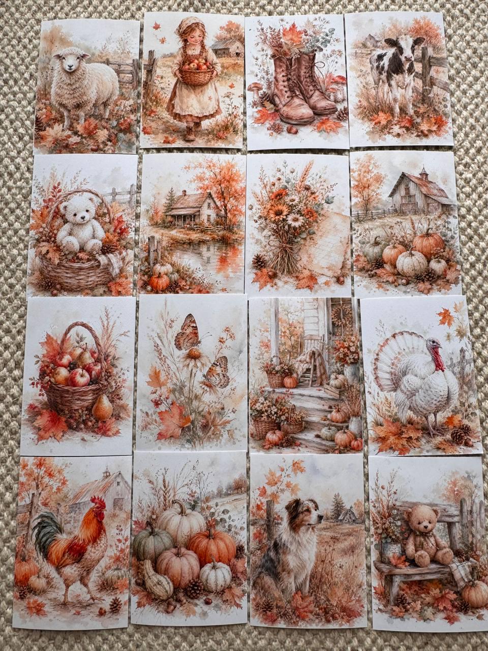 16 Autumn Farm Stickers, Watercolour Country Farmhouse Stickers, Fall Animals Pumpkins Journal Scrapbook Cottagecore Craft Stickers