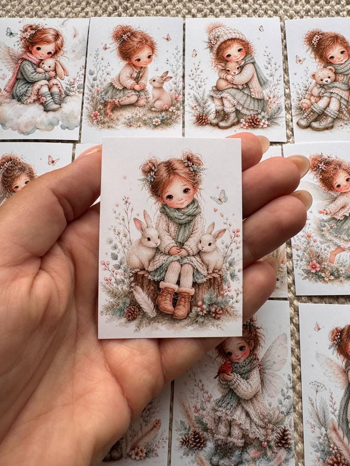 16 Cute Fairy Girl Stickers, Woodland Bunny Stickers, Whimsical Watercolour Stickers, Junk Journal Scrapbook Planner Craft Supplies