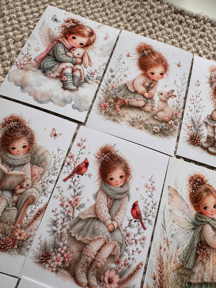 16 Cute Fairy Girl Stickers, Woodland Bunny Stickers, Whimsical Watercolour Stickers, Junk Journal Scrapbook Planner Craft Supplies