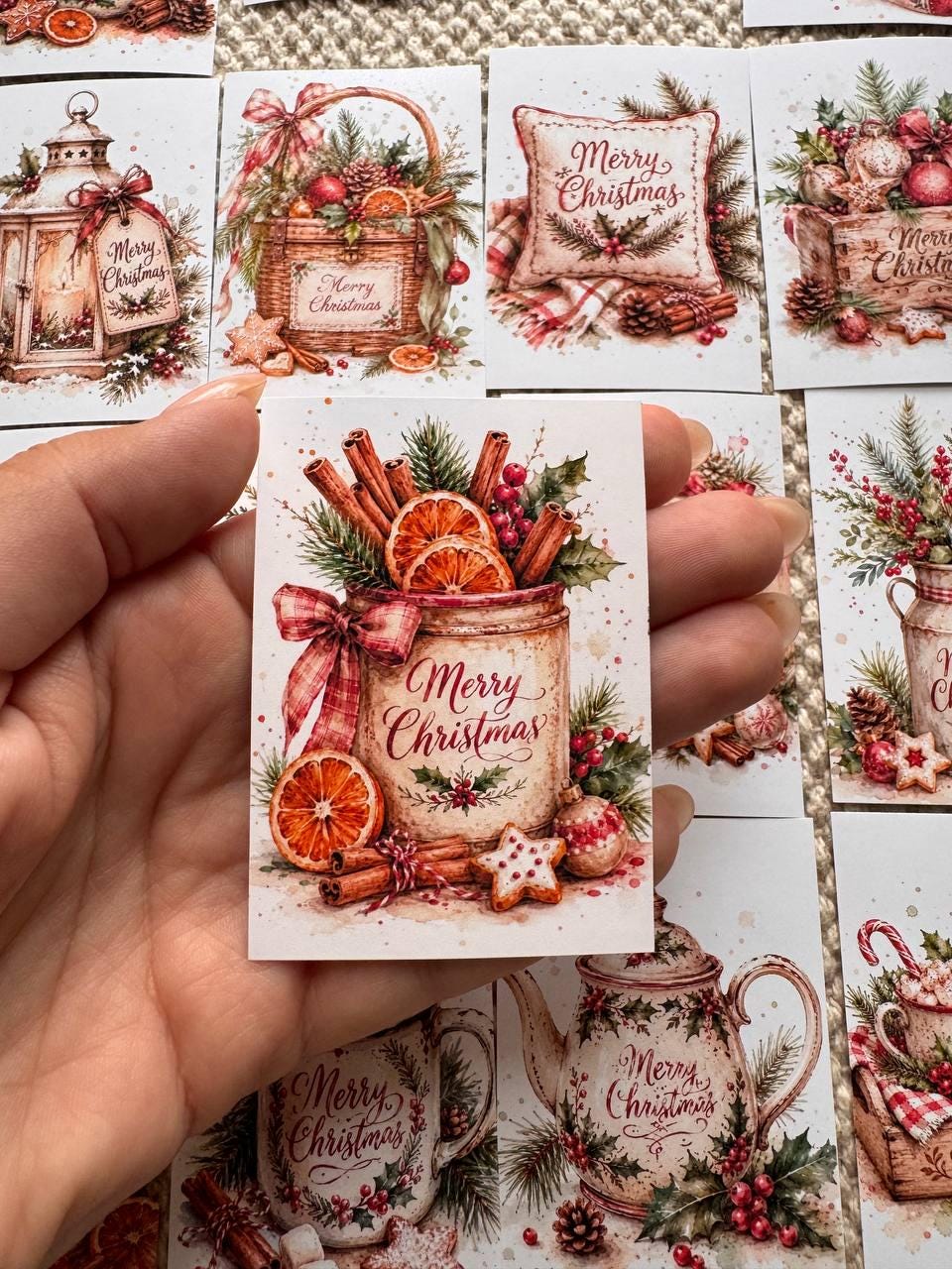 16 Christmas Stickers, Vintage Watercolour Merry Christmas Stickers, Festive Junk Journal Scrapbook Planner Craft Supplies, Christmas Decor