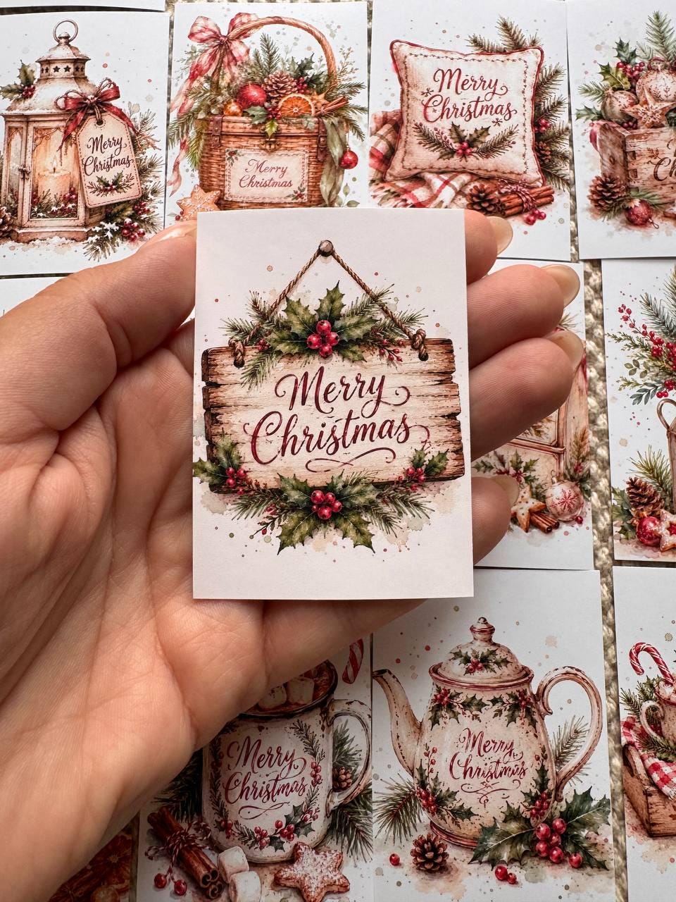 16 Christmas Stickers, Vintage Watercolour Merry Christmas Stickers, Festive Junk Journal Scrapbook Planner Craft Supplies, Christmas Decor