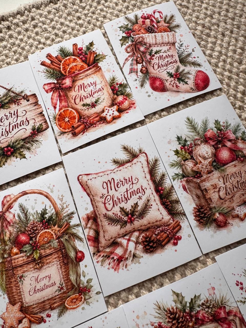 16 Christmas Stickers, Vintage Watercolour Merry Christmas Stickers, Festive Junk Journal Scrapbook Planner Craft Supplies, Christmas Decor