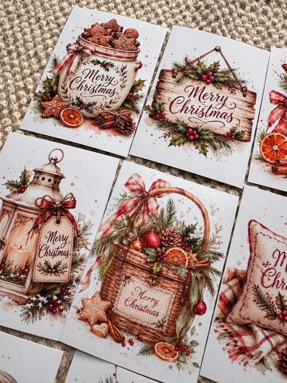 16 Christmas Stickers, Vintage Watercolour Merry Christmas Stickers, Festive Junk Journal Scrapbook Planner Craft Supplies, Christmas Decor