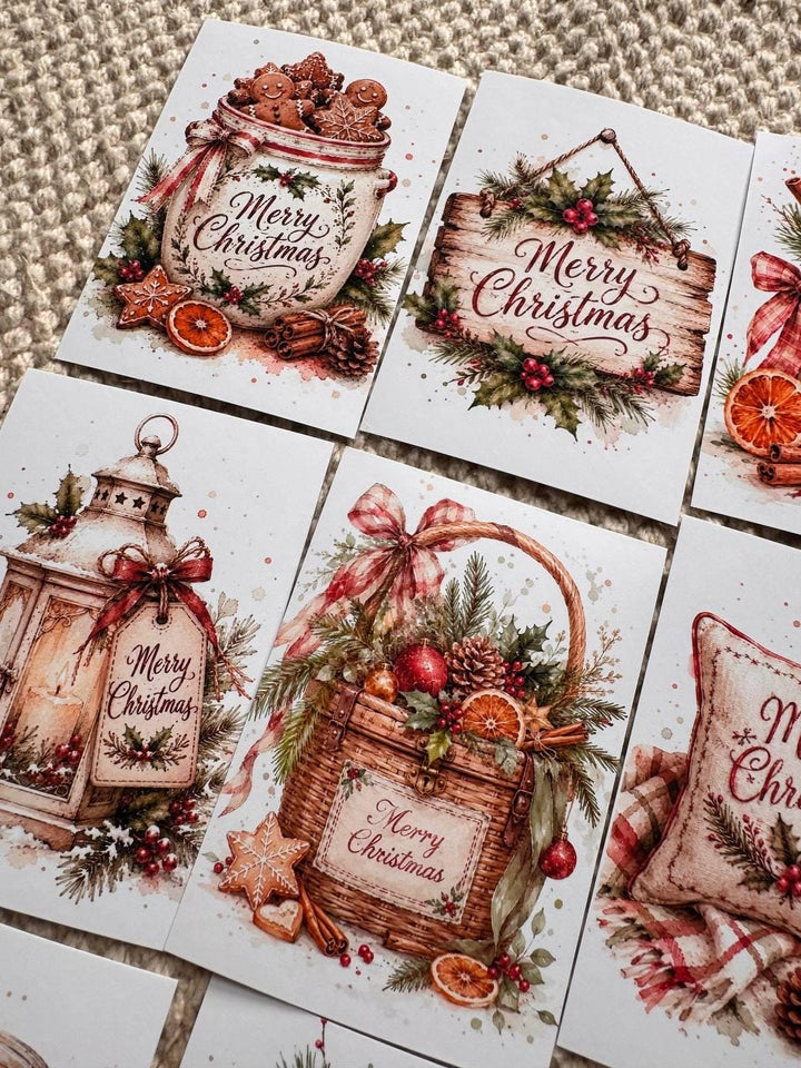 16 Christmas Stickers, Vintage Watercolour Merry Christmas Stickers, Festive Junk Journal Scrapbook Planner Craft Supplies, Christmas Decor