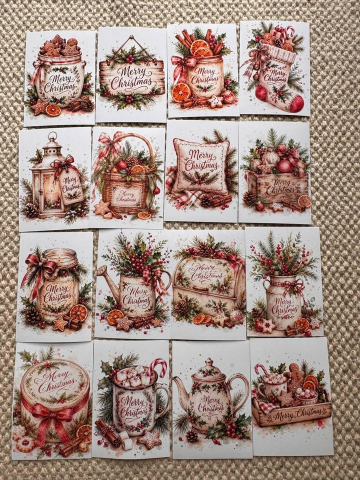 16 Christmas Stickers, Vintage Watercolour Merry Christmas Stickers, Festive Junk Journal Scrapbook Planner Craft Supplies, Christmas Decor