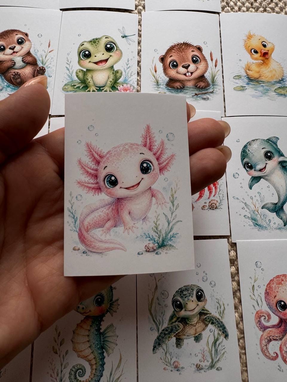 16 Cute Aquatic Animal Stickers, Watercolour Sea Life Stickers, Axolotl Otter Turtle Whale, Junk Journal Scrapbook Planner Crafts