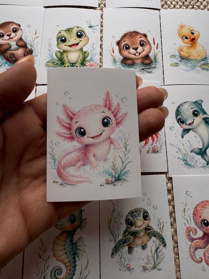 16 Cute Aquatic Animal Stickers, Watercolour Sea Life Stickers, Axolotl Otter Turtle Whale, Junk Journal Scrapbook Planner Crafts