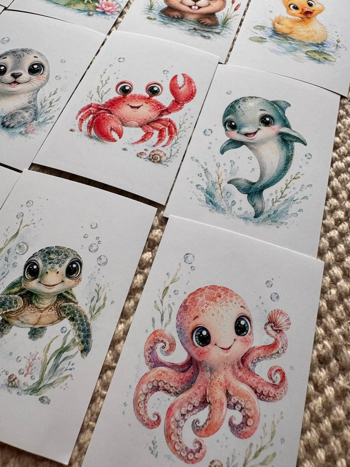 16 Cute Aquatic Animal Stickers, Watercolour Sea Life Stickers, Axolotl Otter Turtle Whale, Junk Journal Scrapbook Planner Crafts