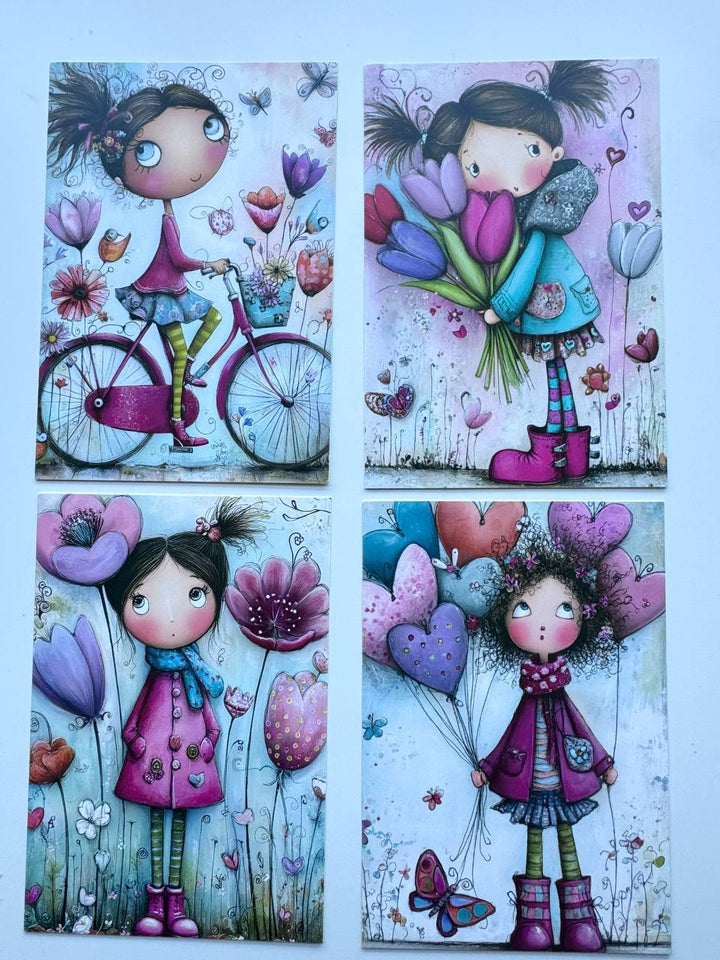 Set of 20 Whimsical Girl Postcards, Cute Floral Art Card Set, Junk Journal Ephemera, Scrapbooking Cards, Collage Paper Pack, Gift