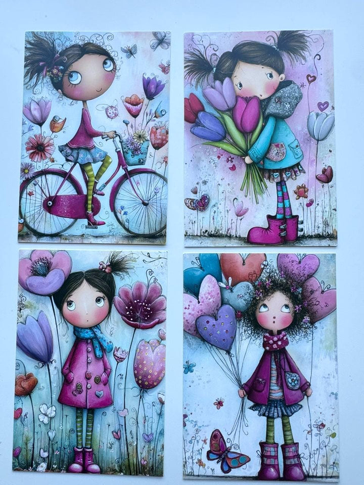 Set of 20 Whimsical Girl Postcards, Cute Floral Art Card Set, Junk Journal Ephemera, Scrapbooking Cards, Collage Paper Pack, Gift