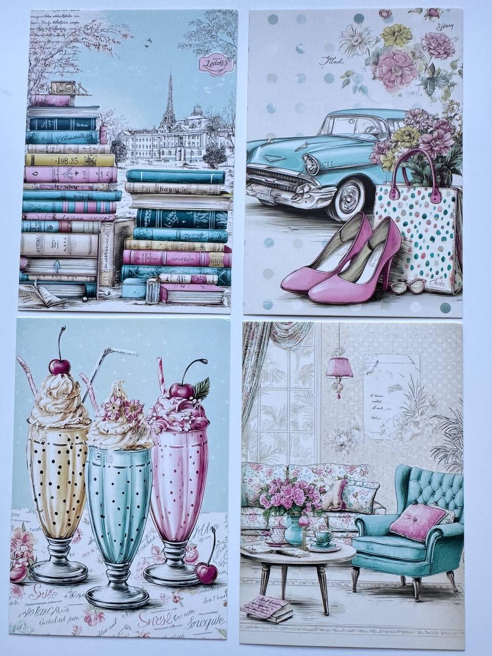 Set of 20 Vintage Shabby Chic Postcards, Retro Ephemera Pack, Junk Journal Cards, Cottagecore Scrapbook Paper, Collage Cards, 10x15 cm