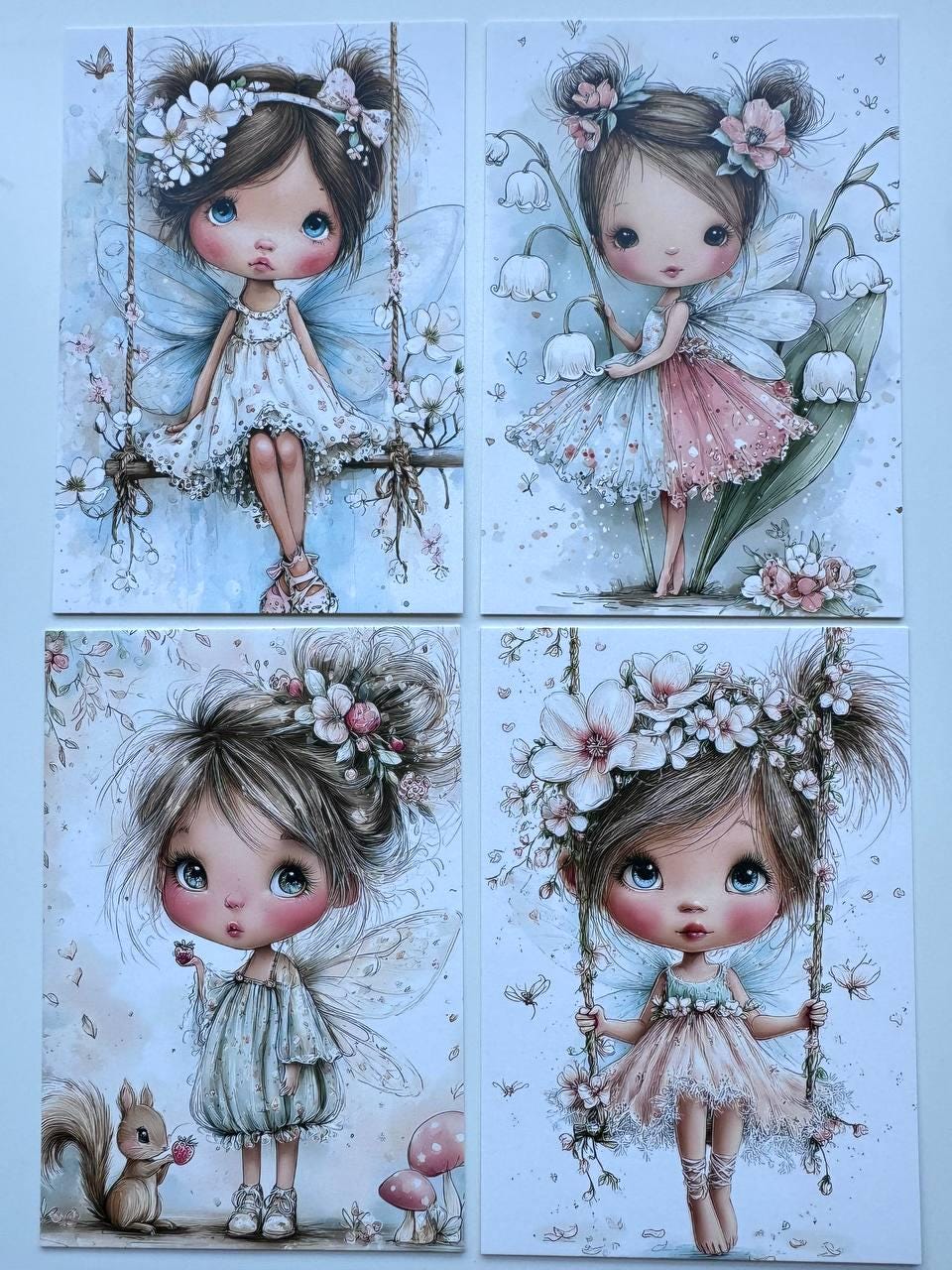 Set of 20 Fairy Postcards Set, Whimsical Fairy Ephemera, Junk Journal Cards, Cottagecore Scrapbook Paper, Fantasy Art Cards 10x15 cm