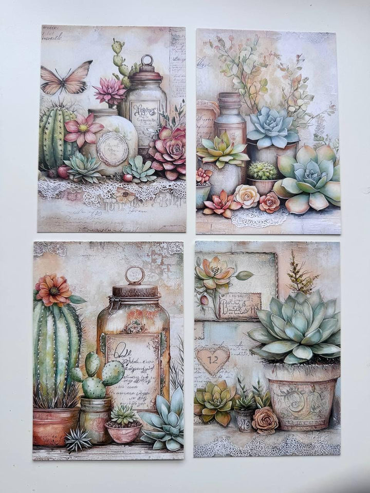 Set of 20 Succulent & Cactus Postcards, Vintage Botanical Cards, Junk Journal Ephemera, Scrapbooking Supplies, Cottagecore Paper Cards