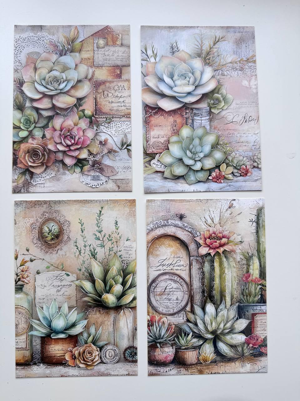 Set of 20 Succulent & Cactus Postcards, Vintage Botanical Cards, Junk Journal Ephemera, Scrapbooking Supplies, Cottagecore Paper Cards