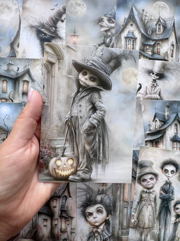 Set of 20 Halloween Gothic Postcards, Spooky Witch Cards, Haunted House Ephemera, Junk Journal Supplies, Dark Gothic Scrapbooking
