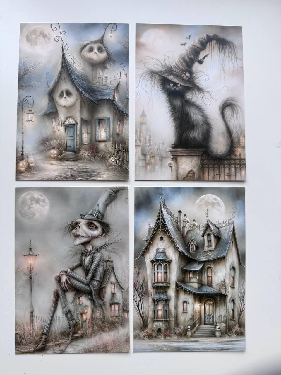 Set of 20 Halloween Gothic Postcards, Spooky Witch Cards, Haunted House Ephemera, Junk Journal Supplies, Dark Gothic Scrapbooking