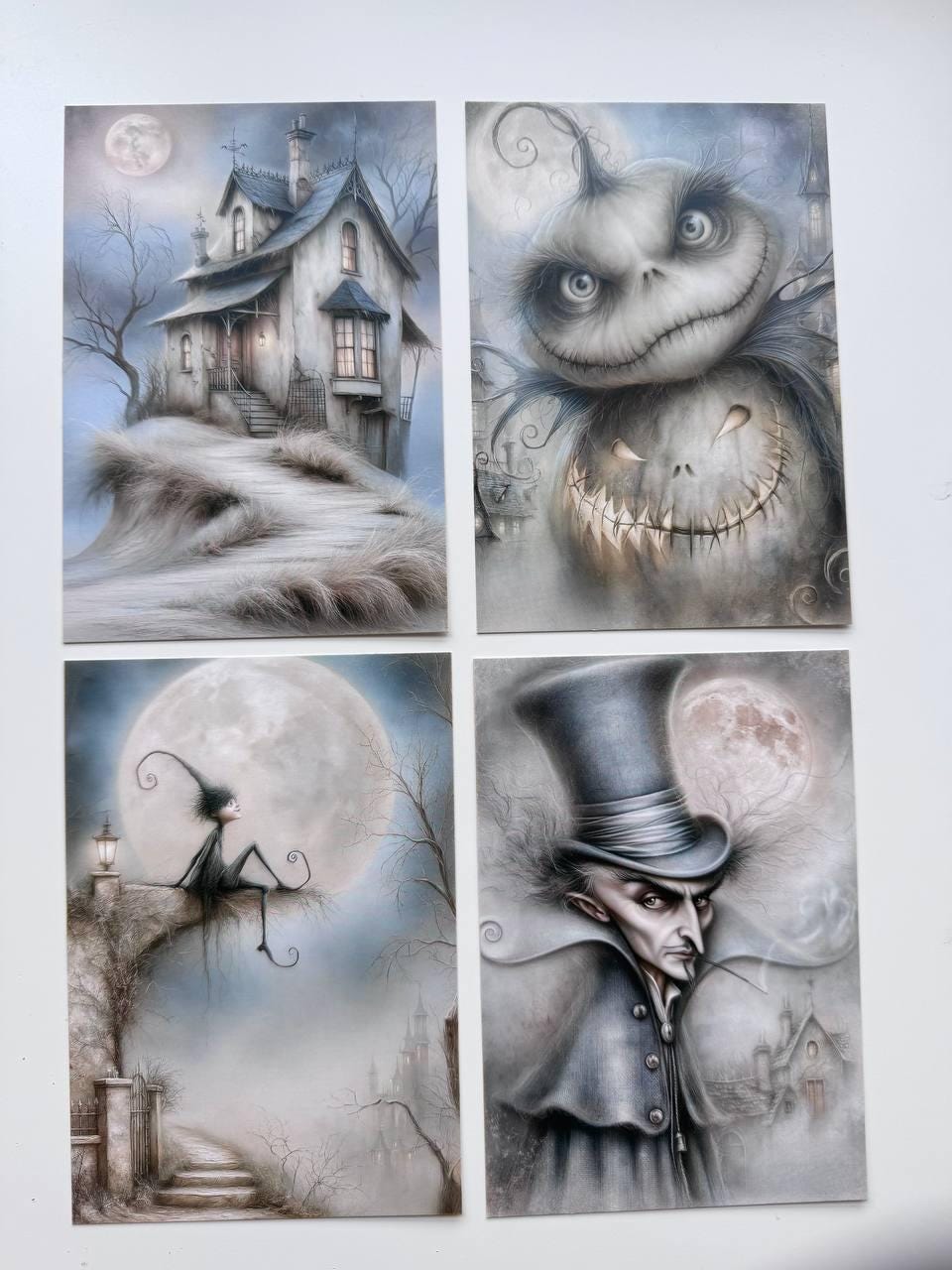 Set of 20 Halloween Gothic Postcards, Spooky Witch Cards, Haunted House Ephemera, Junk Journal Supplies, Dark Gothic Scrapbooking